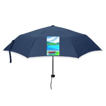 Landscape with lake, boat and mountains - Umbrella (small) - navy - Front