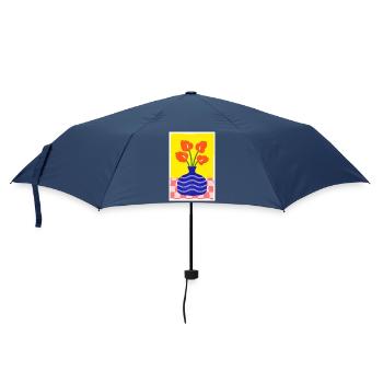 Abstrakte Kunst Blauer Topf und Blume Retro-Stil - Regenschirm (klein) - Navy - Vorne
