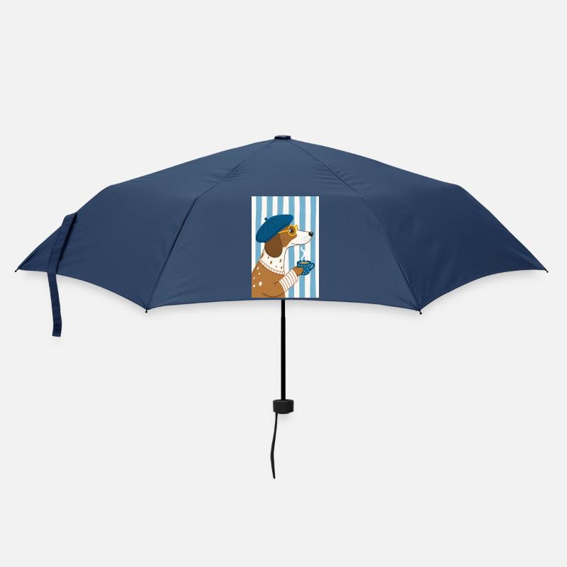 Chien chic café et béret - Parapluie standard - marine