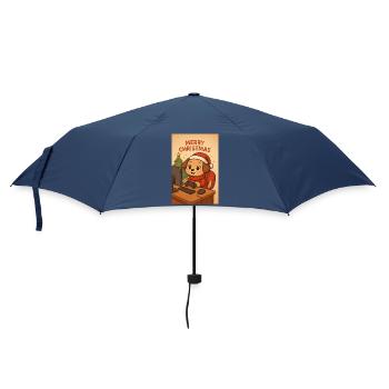 Weihnachts-Hund am PC - Regenschirm (klein) - Navy - Vorne