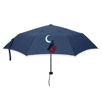 krähe, Rosenblüte, Mondsichel, goth, Vögel - Regenschirm (klein) - Navy - Vorne