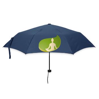Yoga Silhouette in grüner Tropfenform – Zen Design - Regenschirm (klein) - Navy - Vorne