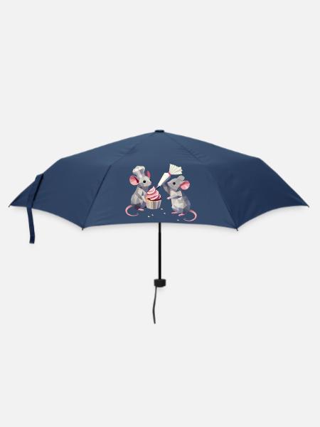Zwei süße Mäuse verzieren gemeinsam einen Cupcake - Regenschirm (klein) - Navy