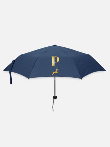 Buchstabe p goldener Hirsch - Geschenkidee - Regenschirm (klein) - Navy