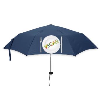 Plate with VEGAN lettering made of fruit & vegetables - Umbrella (small) - navy - Front