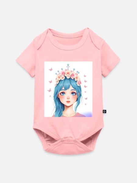 Blauhaar Mädchen mit Blumenkranz - Baby Premium Kurzarmbody - Rosa