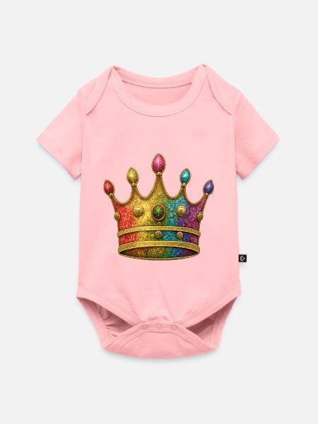 Lebendiges Regenbogen-Königskronen-Design - Baby Premium Kurzarmbody - Rosa