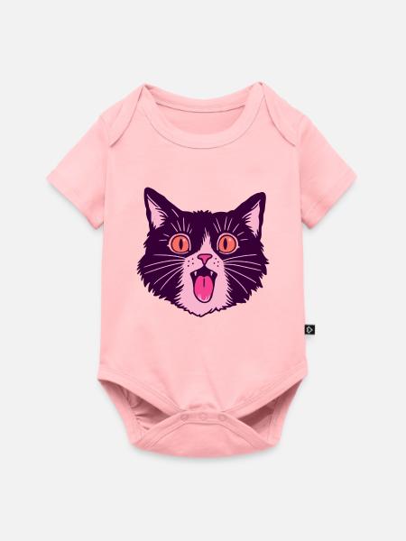 Retro Miauende Schwarze Katze - Baby Premium Kurzarmbody - Rosa