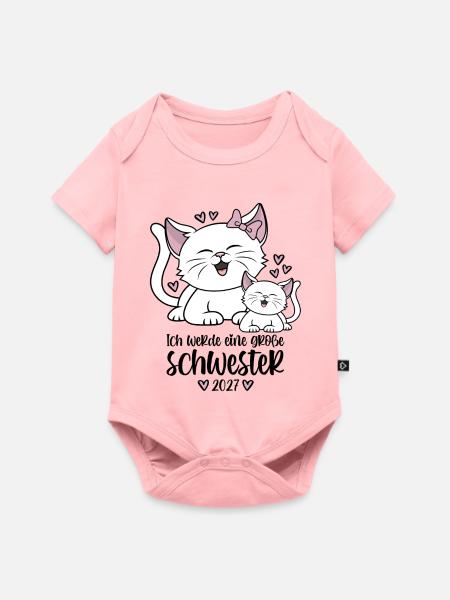 Ich werde eine Große Schwester 2027 Katzen - Baby Premium Kurzarmbody - Rosa