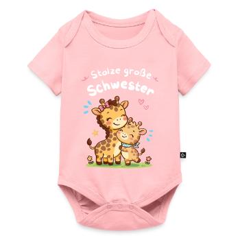 Stolze große Schwester Giraffe – Kleiner Bruder - Baby Premium Kurzarmbody - Rosa - Vorne