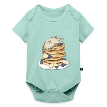 Satte Katze auf Pfannkuchen – Rund & Glücklich - Baby Premium Kurzarmbody - Mint  - Vorne