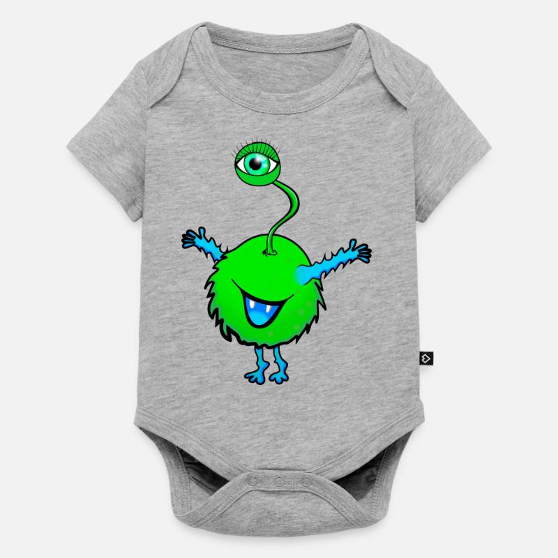 vert monstre avec un oeil - Body à manches courtes Premium Bébé - gris chiné
