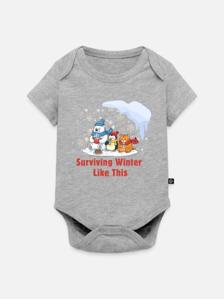 Winter Chill-Crew: Gemütlich & Müde - Baby Premium Kurzarmbody - Grau meliert