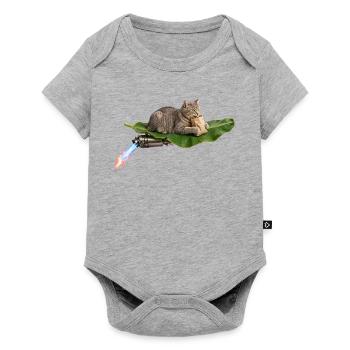 Lustige Katze reitet auf fliegendem Bananenblatt mit Turbo Exh - Baby Premium Kurzarmbody - Grau meliert - Vorne