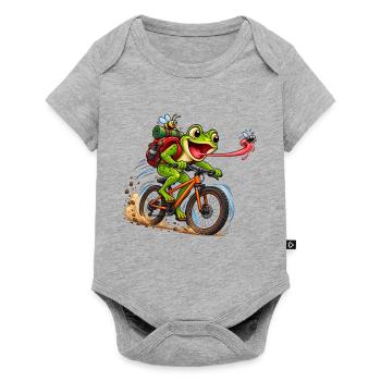 Funny Frog Riding Bicycle Cartoon - Baby Premium Kurzarmbody - Grau meliert - Vorne