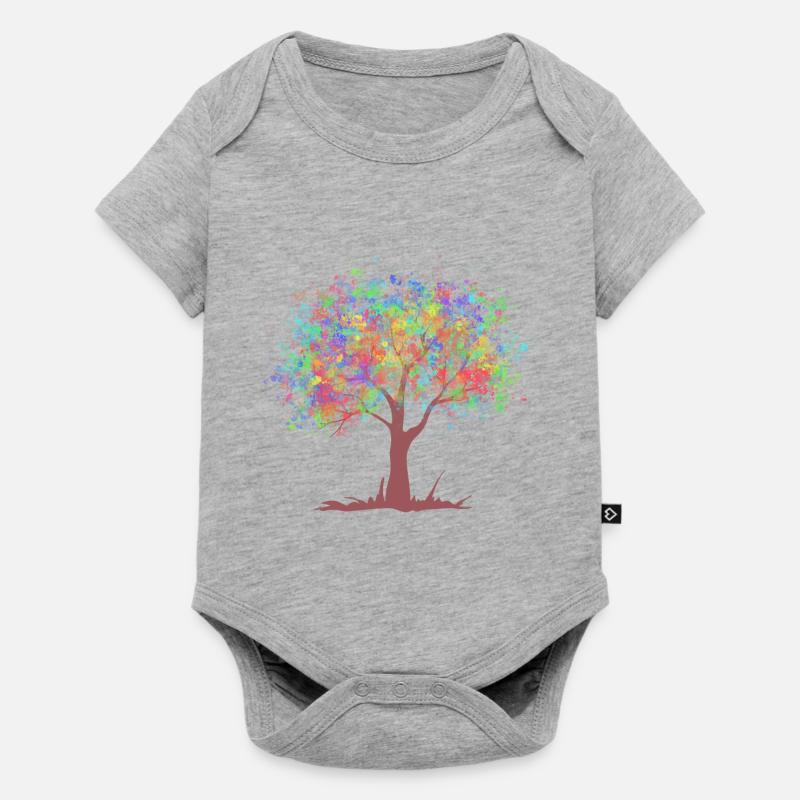 Baum mit Regenbogen Farben Blättern - Baby Premium Kurzarmbody - Grau meliert