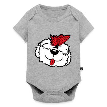 chien papillon nez mignon drôle heureux bande dessinée - Body à manches courtes Premium Bébé - gris chiné - Devant