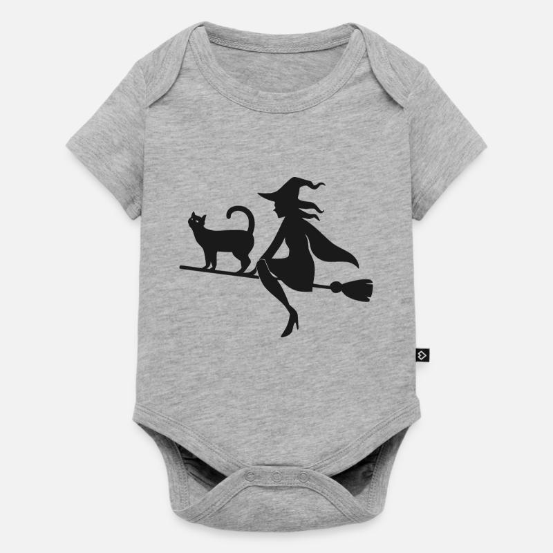 Sorcière avec chat - Body à manches courtes Premium Bébé - gris chiné