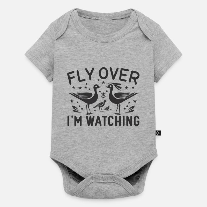 "vole, je regarde" slogan avec oiseaux - Body à manches courtes Premium Bébé - gris chiné