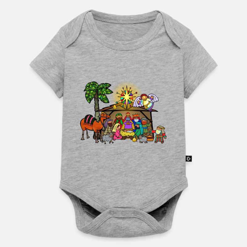 Weihnachtskrippe - Baby Premium Kurzarmbody - Grau meliert