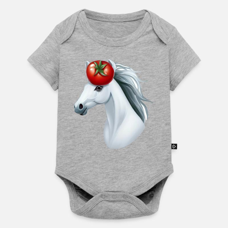 Tomate tête de cheval - Creative Horse & Vegetable Design - Body à manches courtes Premium Bébé - gris chiné