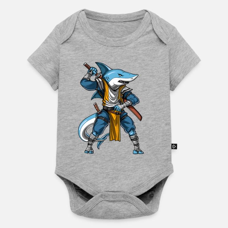 Requin Samurai Ninja - Body à manches courtes Premium Bébé - gris chiné