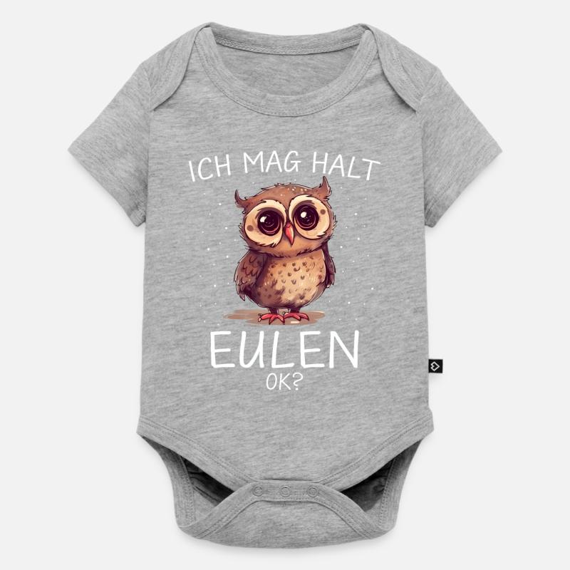 Nachteule Eule Eulen Vogel - Baby Premium Kurzarmbody - Grau meliert