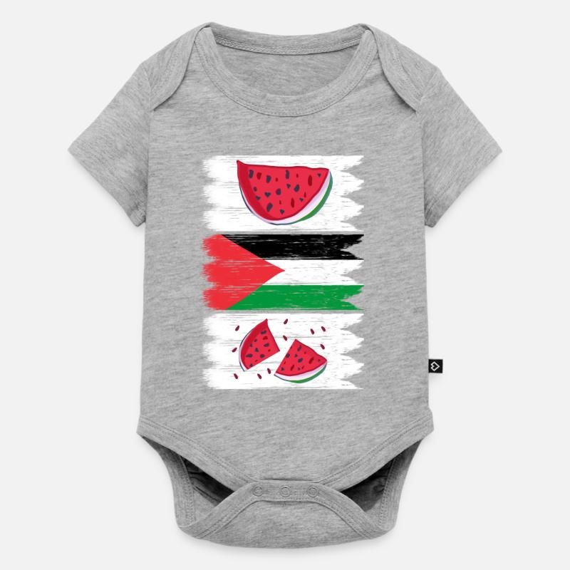 Drapeau de la Palestine avec pastèque - Body à manches courtes Premium Bébé - gris chiné