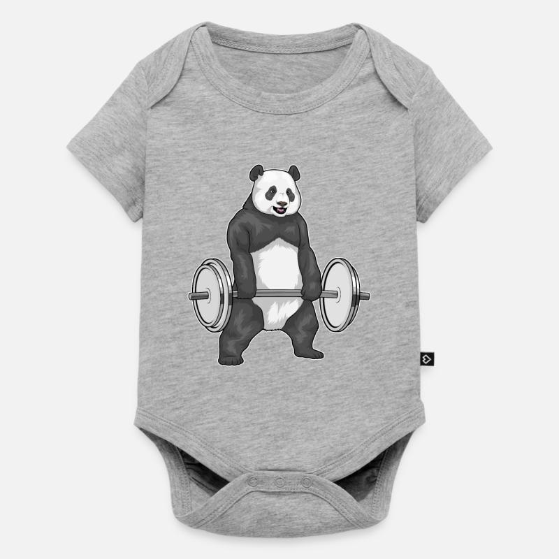 Panda Bodybuilder Musculation avec haltères - Body à manches courtes Premium Bébé - gris chiné
