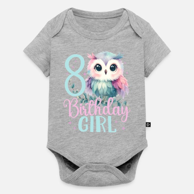 Geburtstag 8 Eule Achter Geburtstag Mädchen 8 - Baby Premium Kurzarmbody - Grau meliert