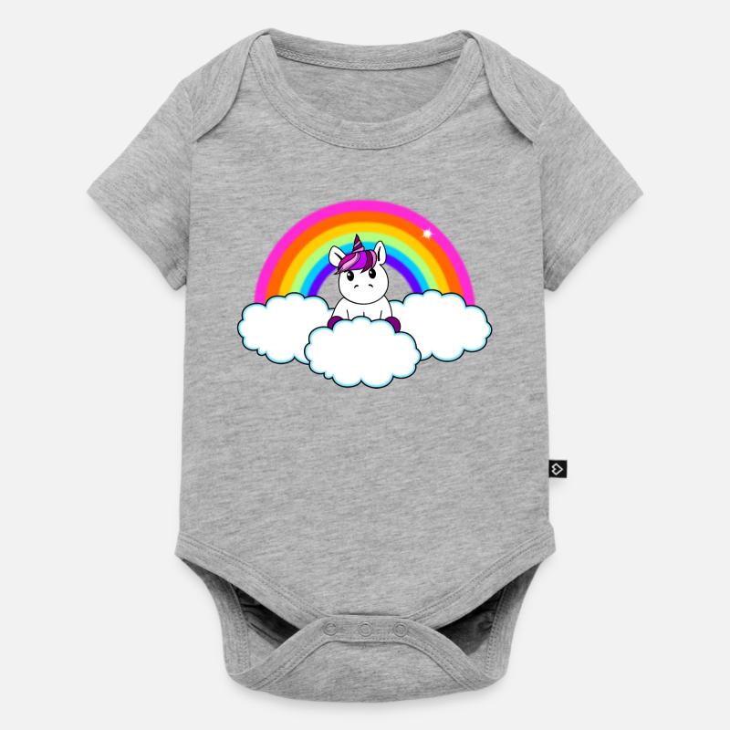 Regenbogen Einhorn - Baby Premium Kurzarmbody - Grau meliert