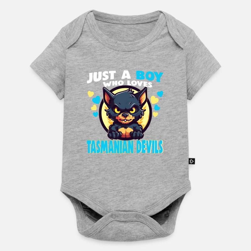 Just a Boy who Loves tasmanian Devils - Baby Premium Kurzarmbody - Grau meliert