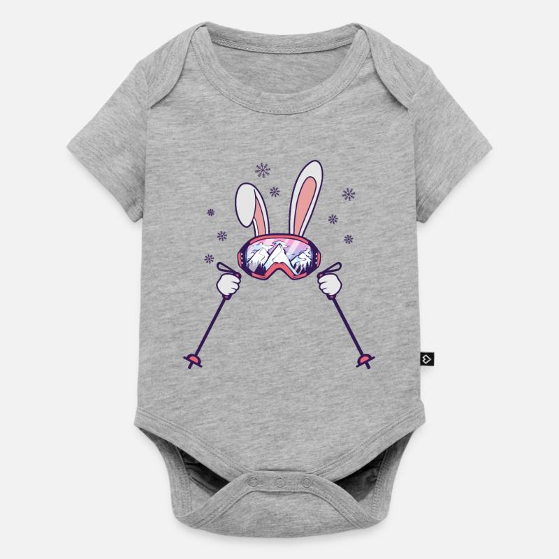 Lapin de ski avec bâtons de ski et lunettes de ski - Body à manches courtes Premium Bébé - gris chiné