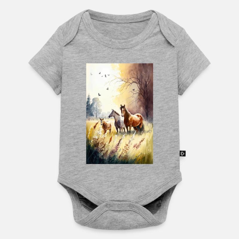Chevaux - Body à manches courtes Premium Bébé - gris chiné