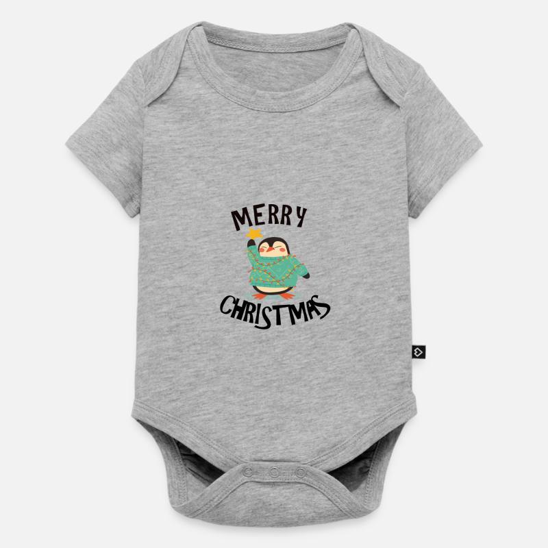 Joyeux Noël pingouin avec étoile - Body à manches courtes Premium Bébé - gris chiné