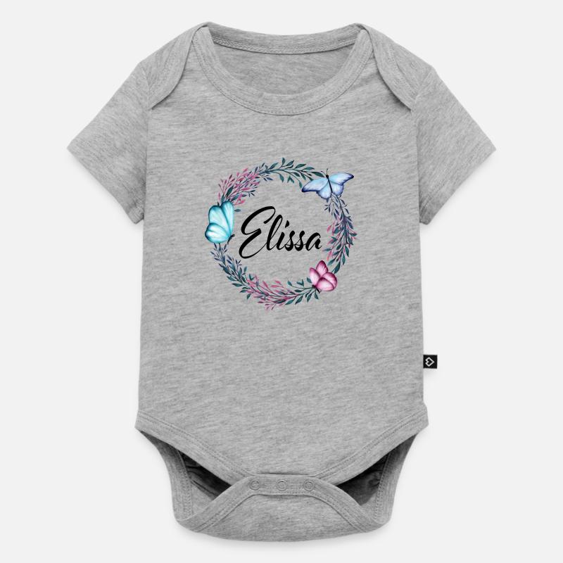 Elissa, nom, lettrage, couronne de fleurs, cadeau - Body à manches courtes Premium Bébé - gris chiné