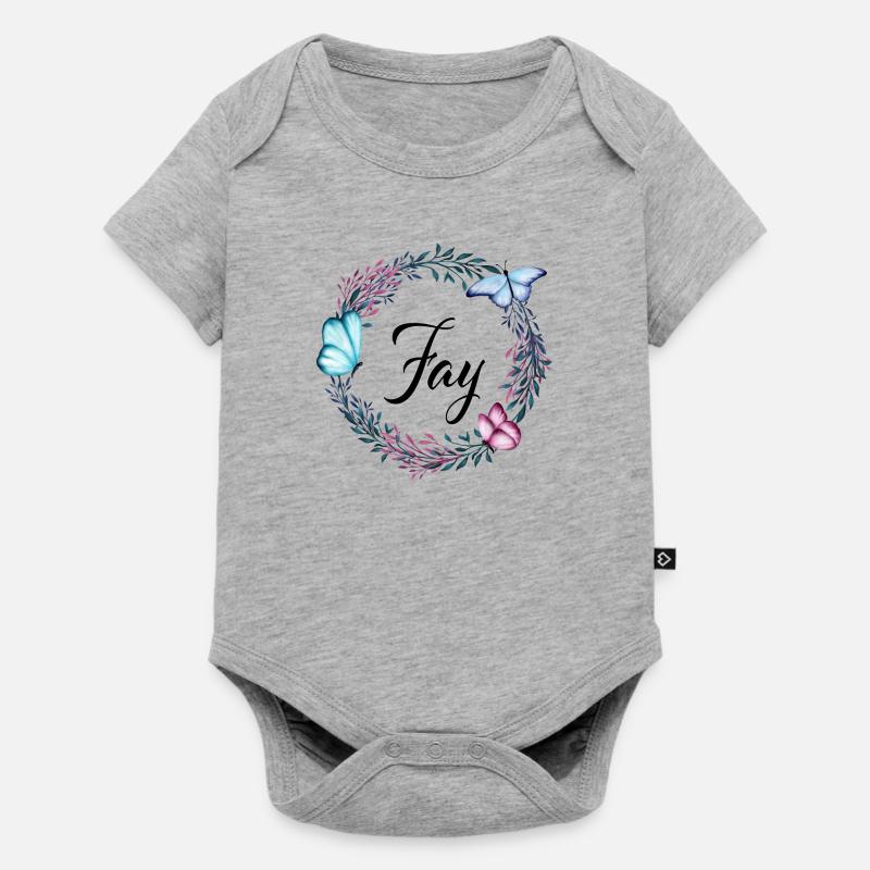 Fay, nom, lettrage, couronne de fleurs, cadeau - Body à manches courtes Premium Bébé - gris chiné