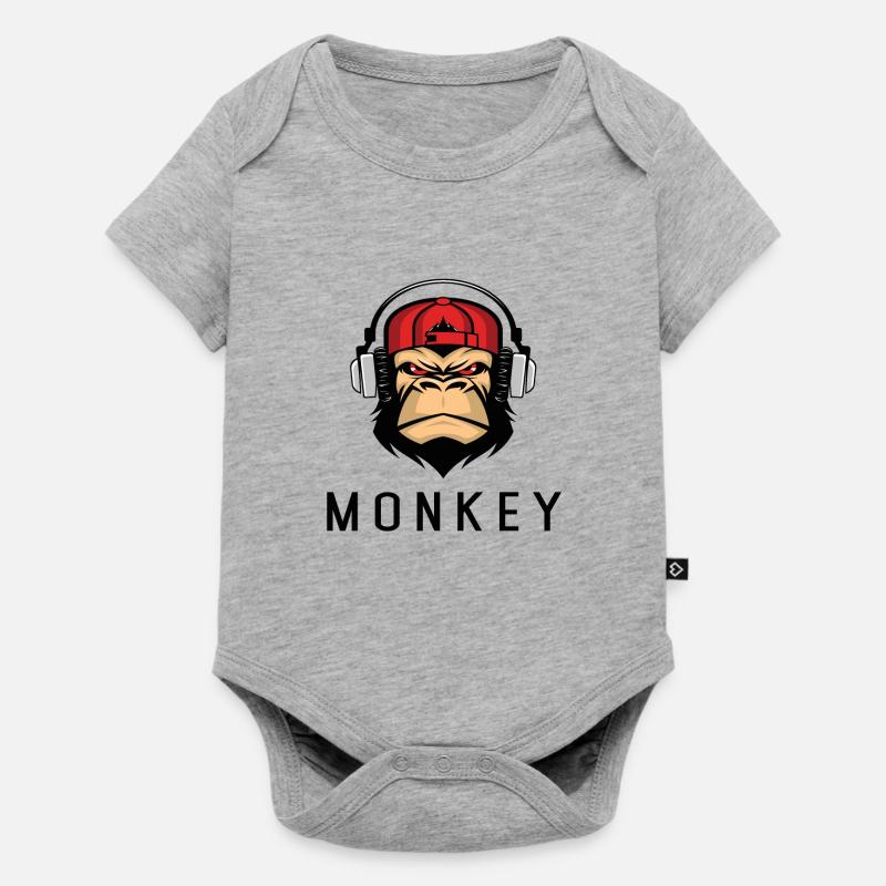 Singe avec un casque - Body à manches courtes Premium Bébé - gris chiné