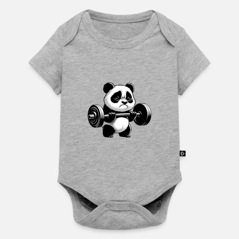 Drôle de panda faisant de la musculation - Body à manches courtes Premium Bébé - gris chiné