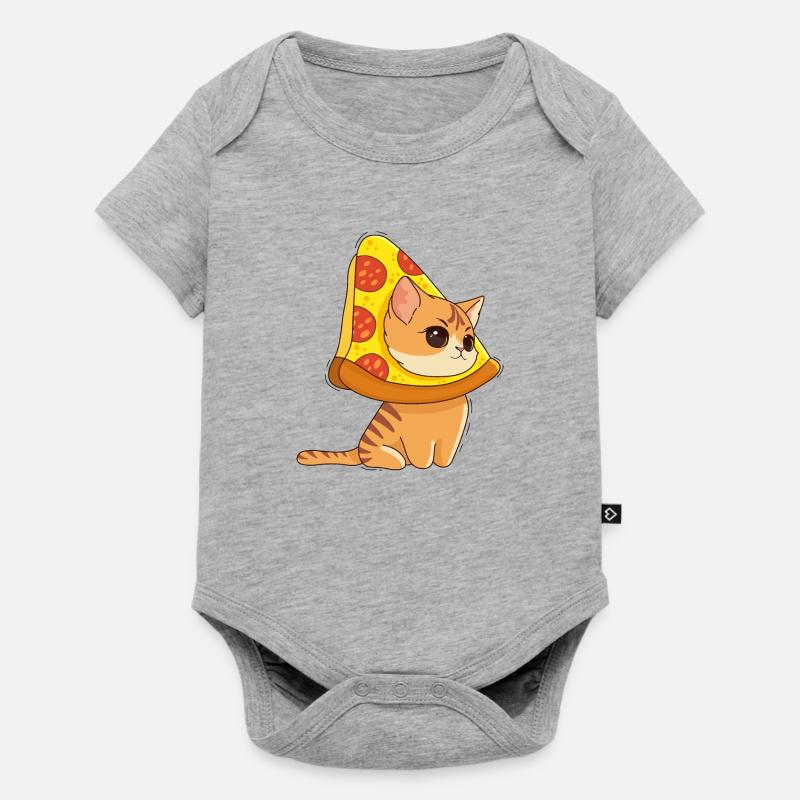 Chat et Pizza - Body à manches courtes Premium Bébé - gris chiné