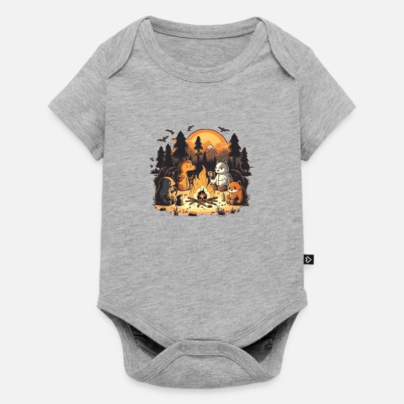 Animaux autour du feu de camp - Body à manches courtes Premium Bébé - gris chiné