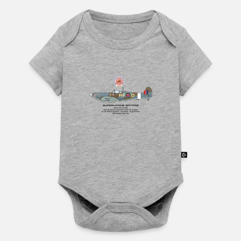 Escadron 303 Spitfire Jan Zumbach - Body à manches courtes Premium Bébé - gris chiné