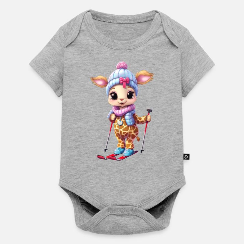 Girafe de ski - Funny Comic Design - Body à manches courtes Premium Bébé - gris chiné