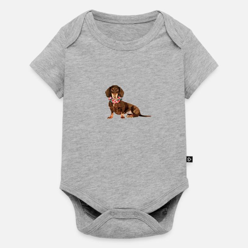 Teckel de fleurs, teckel, chien, fleurs - Body à manches courtes Premium Bébé - gris chiné