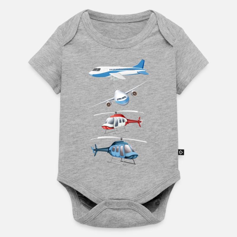 Flugzeug Hubschrauber Kinder Junge Und Mädchen - Baby Premium Kurzarmbody - Grau meliert