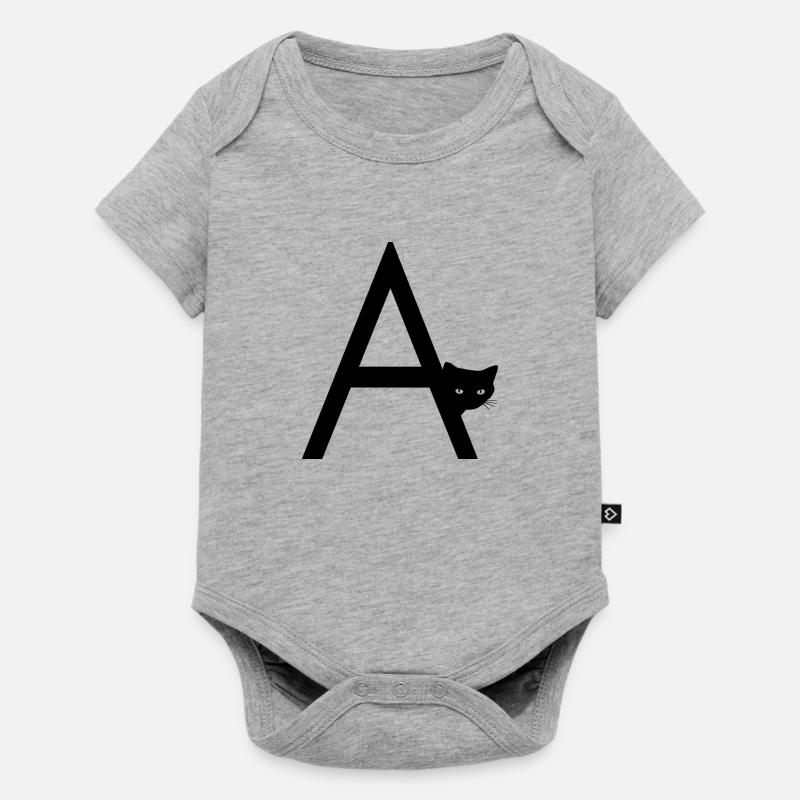 Lettre A avec chat - Body à manches courtes Premium Bébé - gris chiné