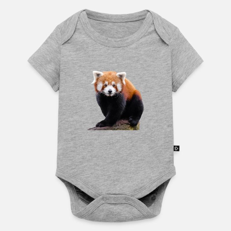 Doux petit panda rouge et mignon chat ours - Body à manches courtes Premium Bébé - gris chiné