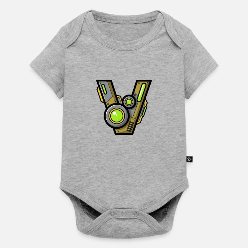 Buchstabe V Name Geschenk Roboter Technik nerd - Baby Premium Kurzarmbody - Grau meliert