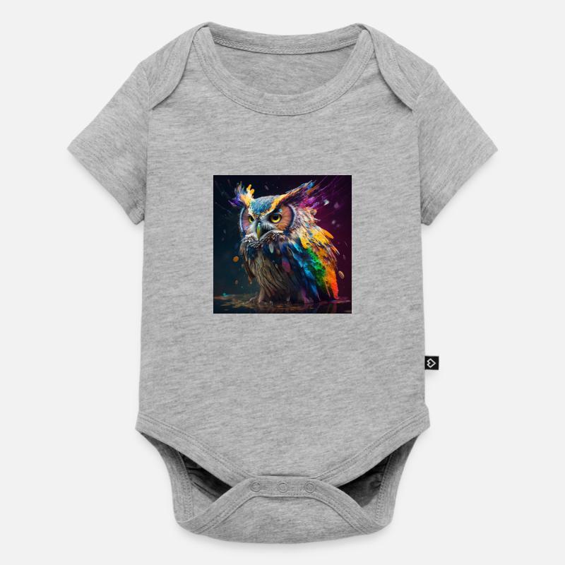 Farbige Eule, einzigartiges Design - Baby Premium Kurzarmbody - Grau meliert