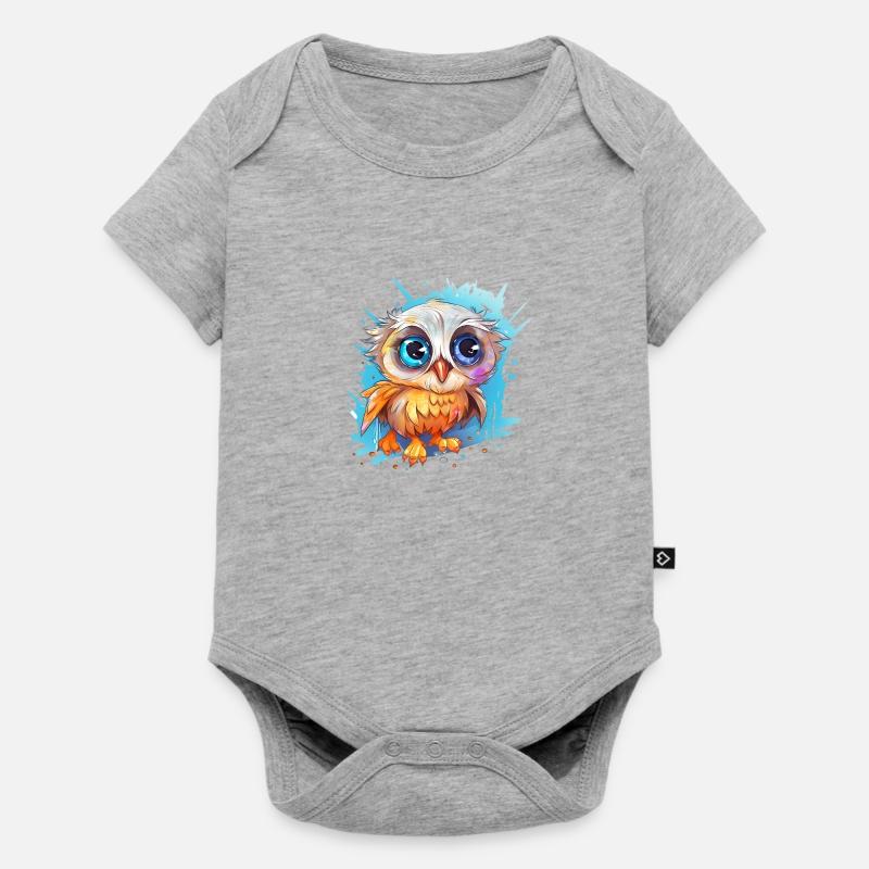 Niedliche Wachsame Eule | Nachtschwärmer Eule - Baby Premium Kurzarmbody - Grau meliert